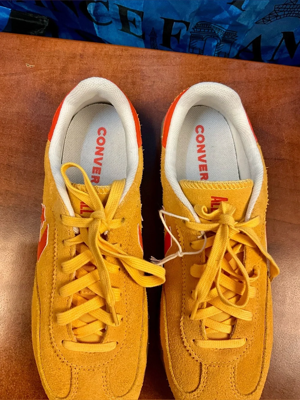 Converse Men's Yellow Suede Sneakers with Orange Accent